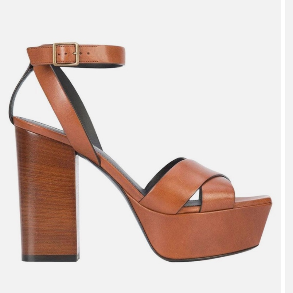 Saint Laurent Brown Leather Platform Sandals